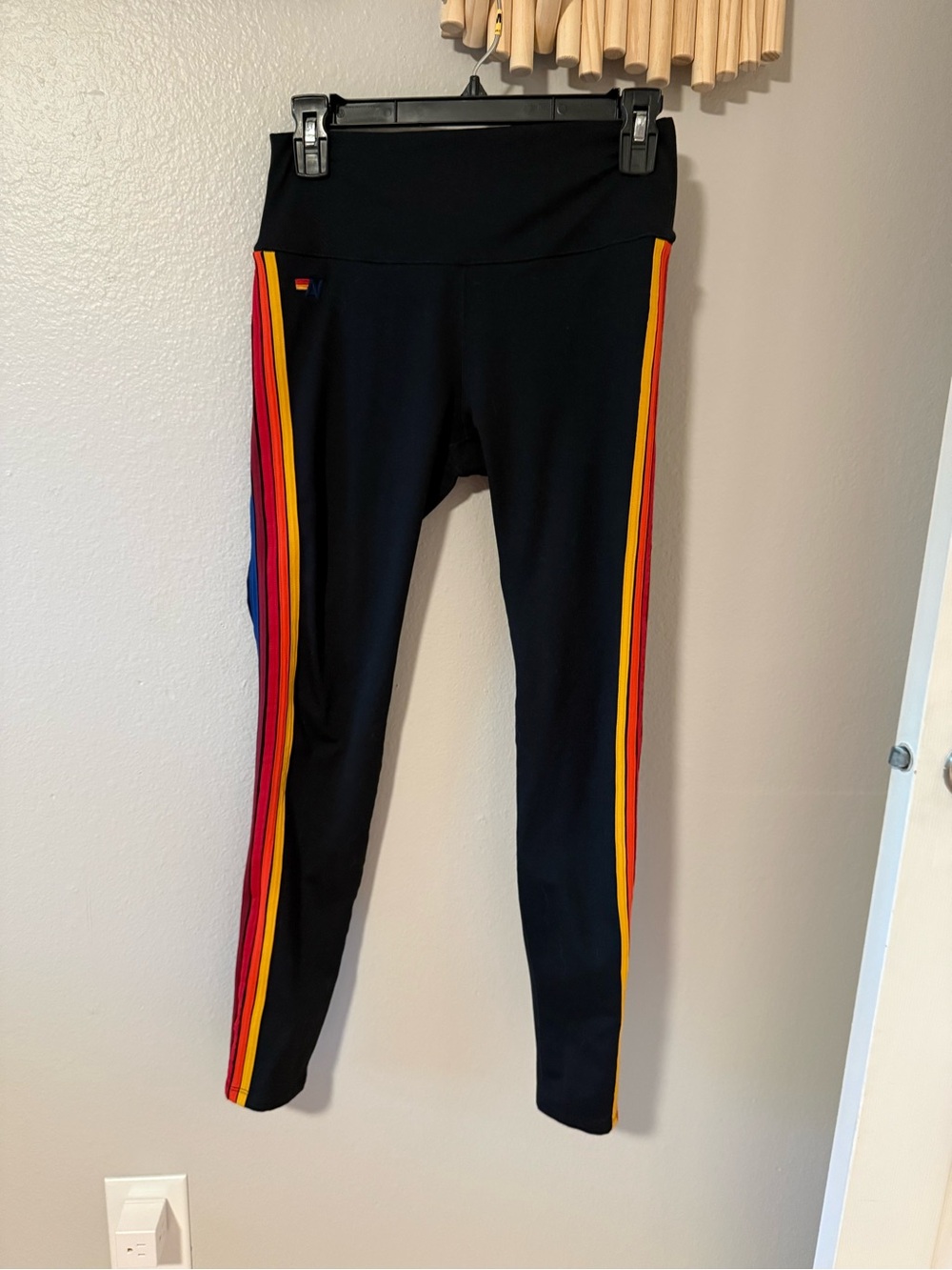 Aviator Nation Black Leggings with Rainbow Side Stripes